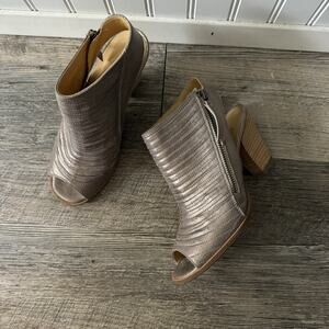 Paul Green Metallic Taupe Peep-Toe Zip Block Heel Sandals